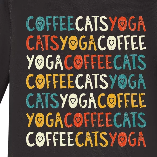 Funny Coffee Cats Kitten Yoga Lovers Baby Long Sleeve Bodysuit