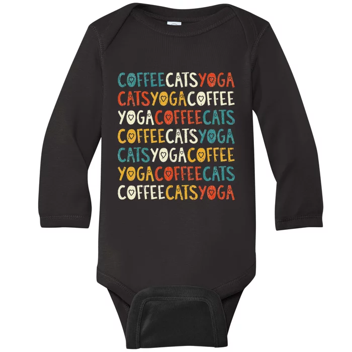 Funny Coffee Cats Kitten Yoga Lovers Baby Long Sleeve Bodysuit