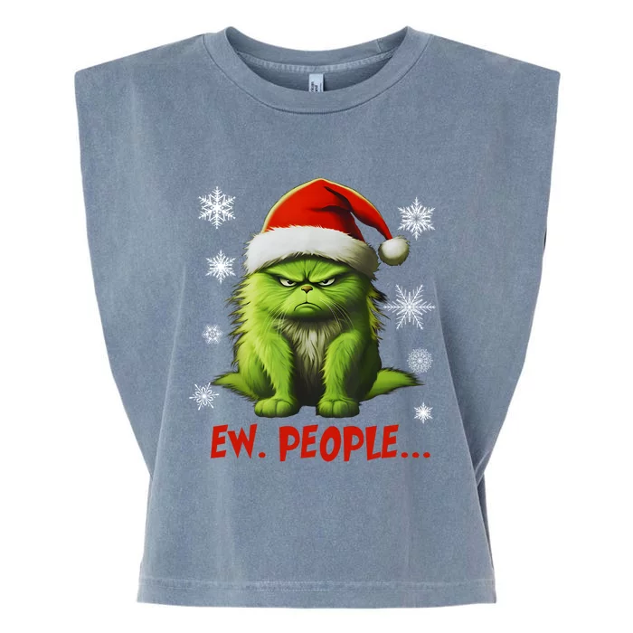 Funny Christmas Cat Ew People Meowy Cat Lovers Garment-Dyed Women's Muscle Tee