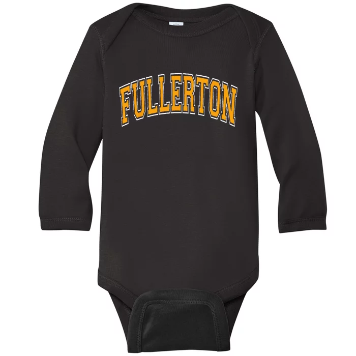 Fullerton California CA Varsity Style Orange Text Baby Long Sleeve Bodysuit