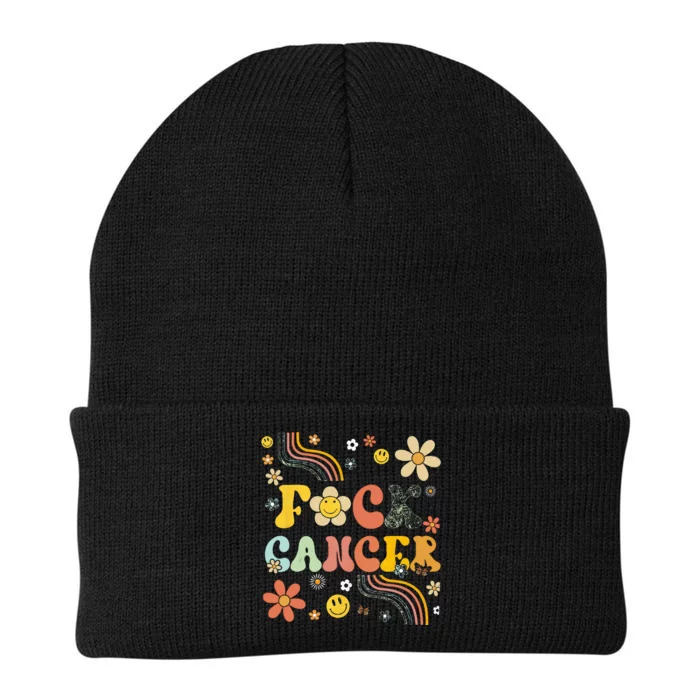 F Ck Cancer Groovy Retro Flower Awareness Against Cancer Knit Cap Winter Beanie