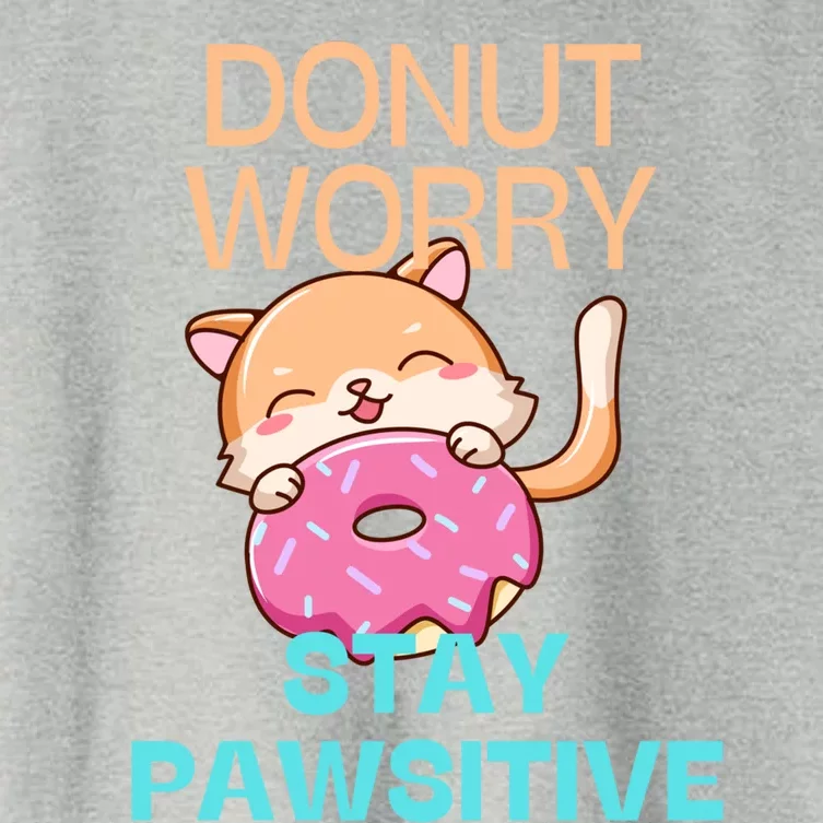 Funny Cute Cat Donut Worry Stay Pawsitive Gift Women's Crop Top Tee