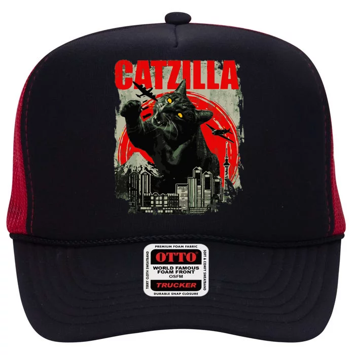 Funny Cat Catzilla High Crown Mesh Trucker Hat