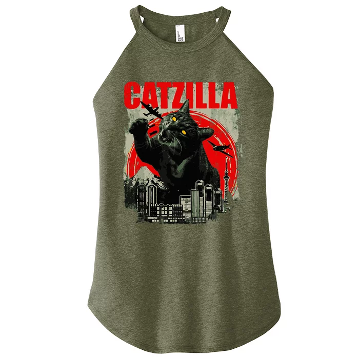 Funny Cat Catzilla Women’s Perfect Tri Rocker Tank