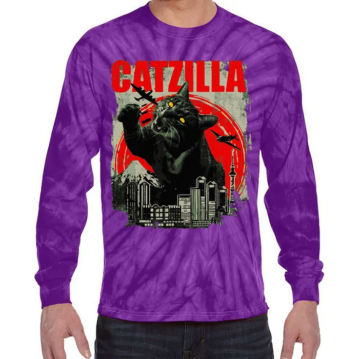 Funny Cat Catzilla Tie-Dye Long Sleeve Shirt