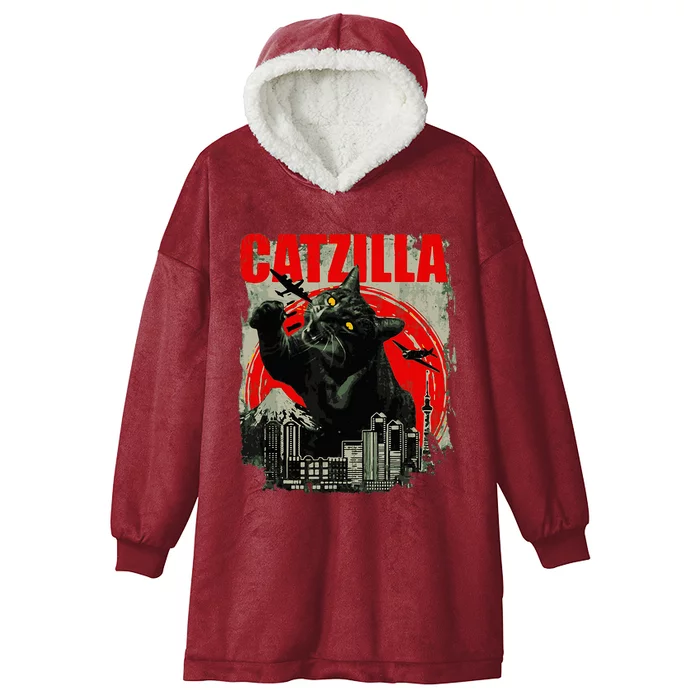 Funny Cat Catzilla Hooded Wearable Blanket