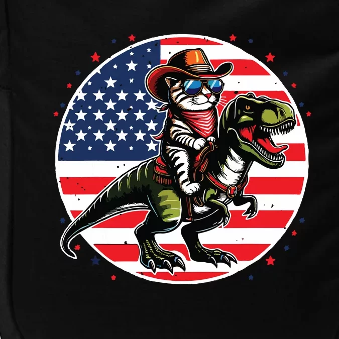 Funny Cowboy Cat Riding Dinosaur Usa Flag Trex 4th Of July Impact Tech Backpack