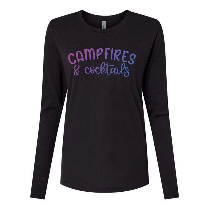 Funny Camping Campfires And Cocktails Gift Womens Cotton Relaxed Long Sleeve T-Shirt