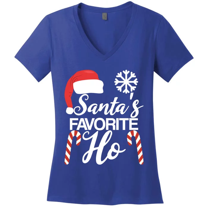 Funny Christmas Claus Family Pajama Santas Favorite Ho Gift Women's V-Neck T-Shirt