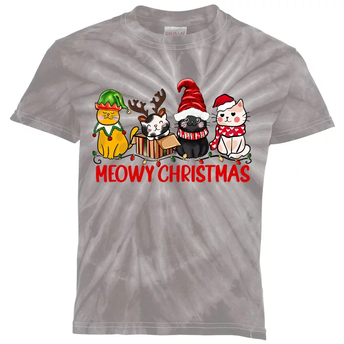 Funny Christmas Cats Cute Kitten Cats Santa Hat Xmas Kids Tie-Dye T-Shirt