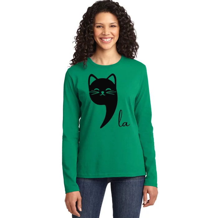 Funny Cat Comma La Kamala Harris For President 2024 Election Gift Ladies Long Sleeve Shirt