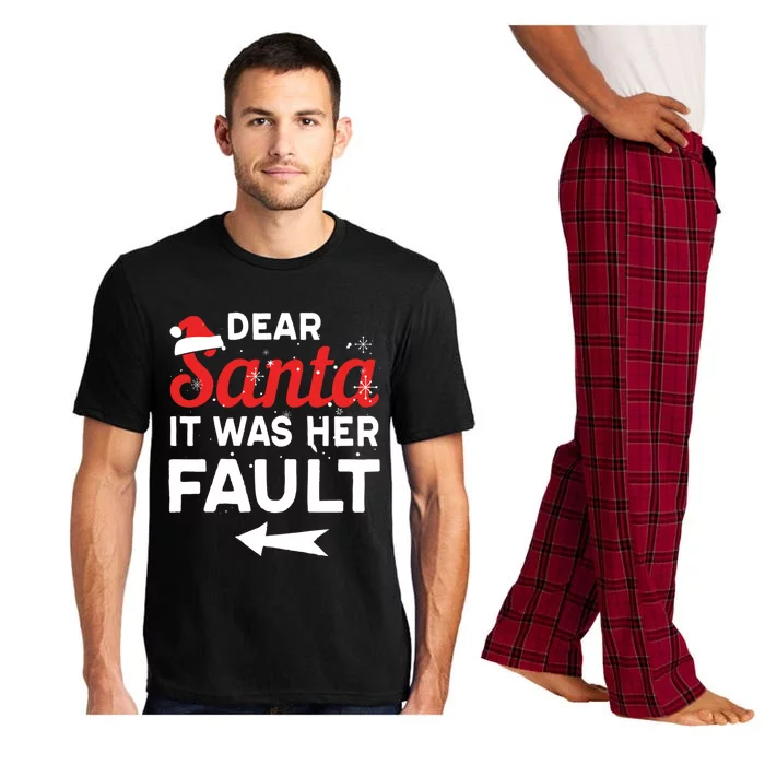 Funny Christmas Couples Outfit Dear Santa It Was Her Fault Great Gift Pajama Set