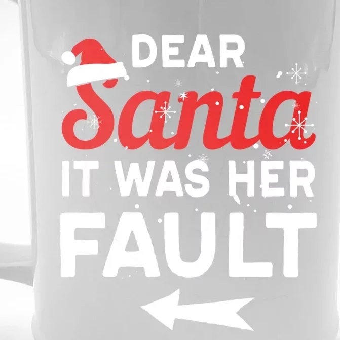 Funny Christmas Couples Outfit Dear Santa It Was Her Fault Great Gift Front & Back Beer Stein