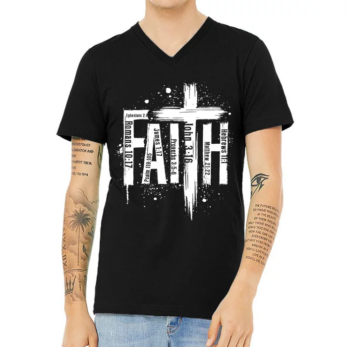 Faith Cross Christ Religious Inspirational Apparel V-Neck T-Shirt