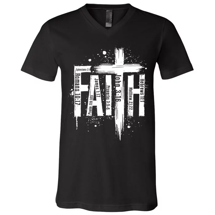 Faith Cross Christ Religious Inspirational Apparel V-Neck T-Shirt