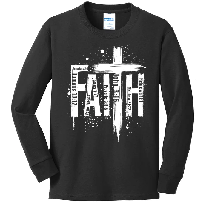 Faith Cross Christ Religious Inspirational Apparel Kids Long Sleeve Shirt