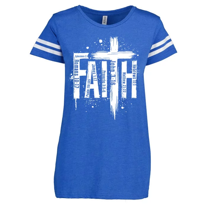 Faith Cross Christ Religious Inspirational Apparel Enza Ladies Jersey Football T-Shirt