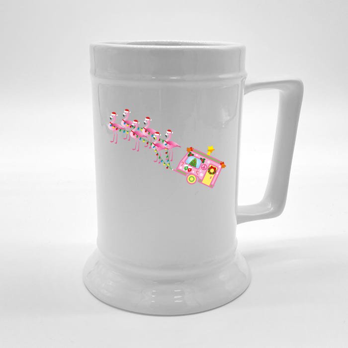 Flamingo Camper Christmas Santa Cute For Glamping Gift Front & Back Beer Stein