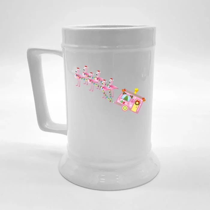 Flamingo Camper Christmas Santa Cute For Glamping Gift Front & Back Beer Stein