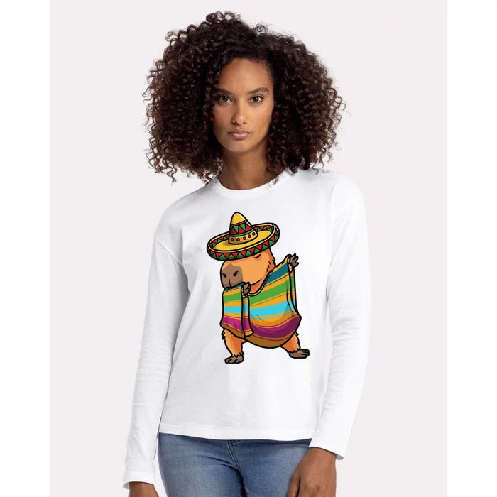 Funny Capybara Cinco De Mayo Rodent Dab Mexican Gift Womens Cotton Relaxed Long Sleeve T-Shirt