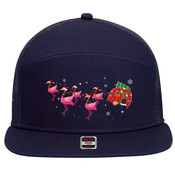 Flamingo Camper Christmas Santa Hat Glamping Xmas Celebrate Gift 7 Panel Mesh Trucker Snapback Hat