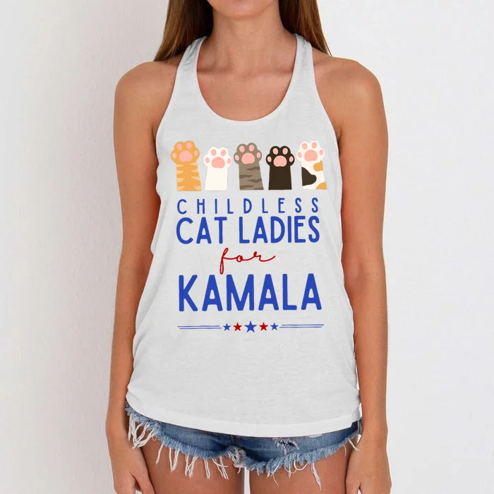 Funny Childless Cat Ladies For Kamala Harris 2024 President Women's Knotted Racerback Tank