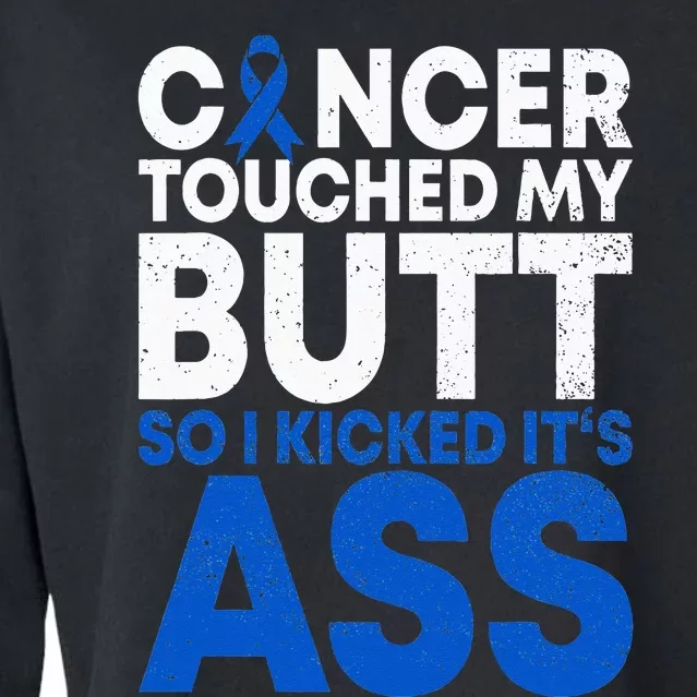 Funny Colon Cancer Survivor Cancer Awareness Ribbon Cropped Pullover Crew