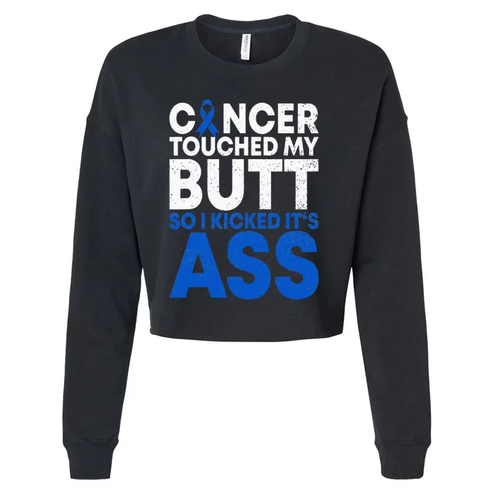 Funny Colon Cancer Survivor Cancer Awareness Ribbon Cropped Pullover Crew