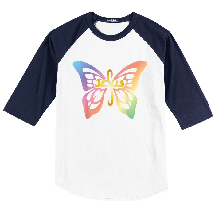 Faith Cross Christian Butterfly Words Jesus Inspirational Baseball Sleeve Shirt