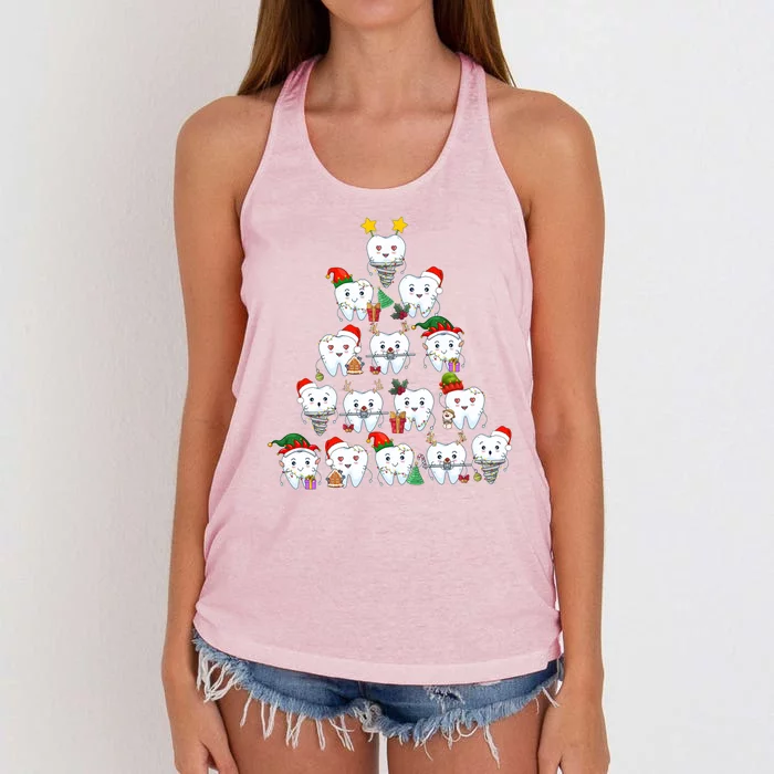 Funny Cute Christmas Dentistree Tooth Tree Women's Knotted Racerback Tank