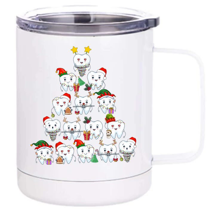 Funny Cute Christmas Dentistree Tooth Tree Front & Back 12oz Stainless Steel Tumbler Cup