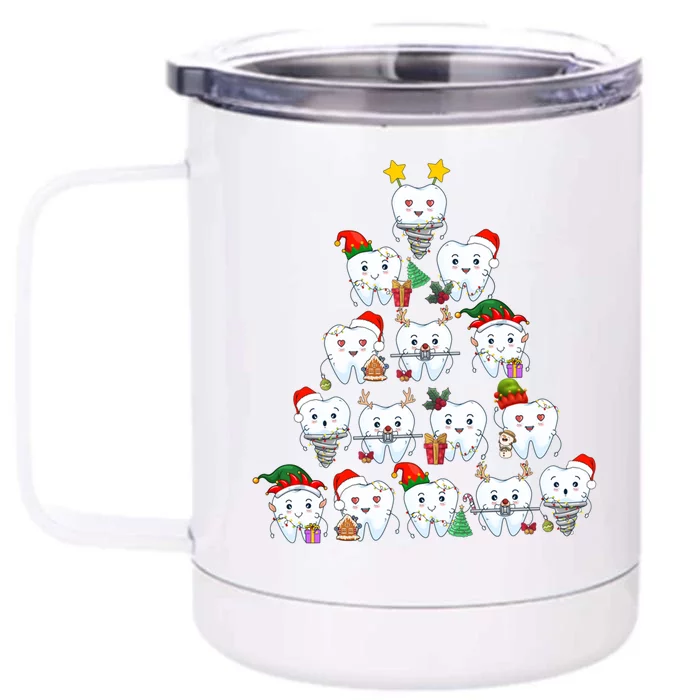 Funny Cute Christmas Dentistree Tooth Tree Front & Back 12oz Stainless Steel Tumbler Cup