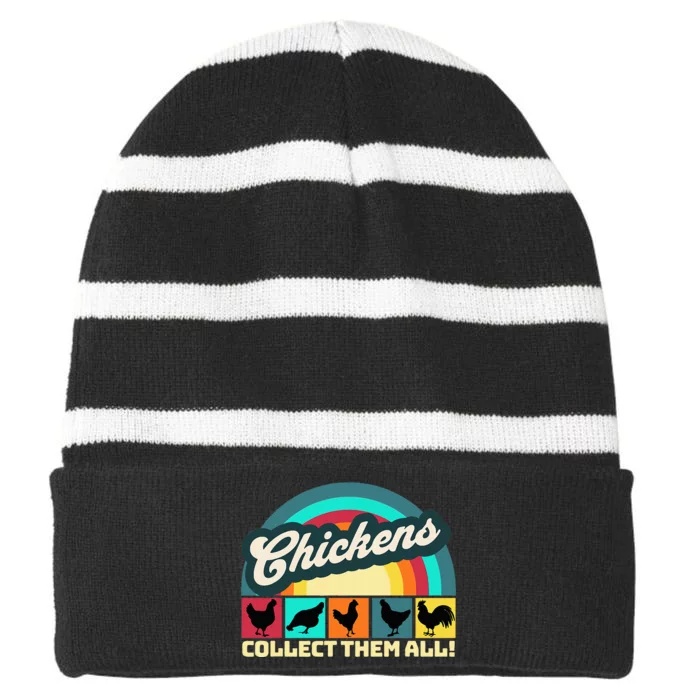 Funny Chicken Collector Farm Life Striped Beanie with Solid Band