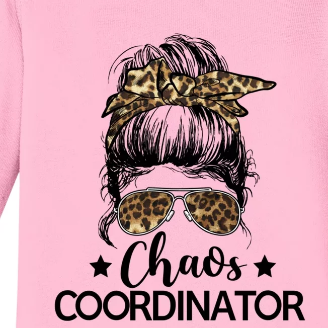 Funny Chaos Coordinator Leopard Messy Bun Boss Lady Cute Gift Baby Long Sleeve Bodysuit