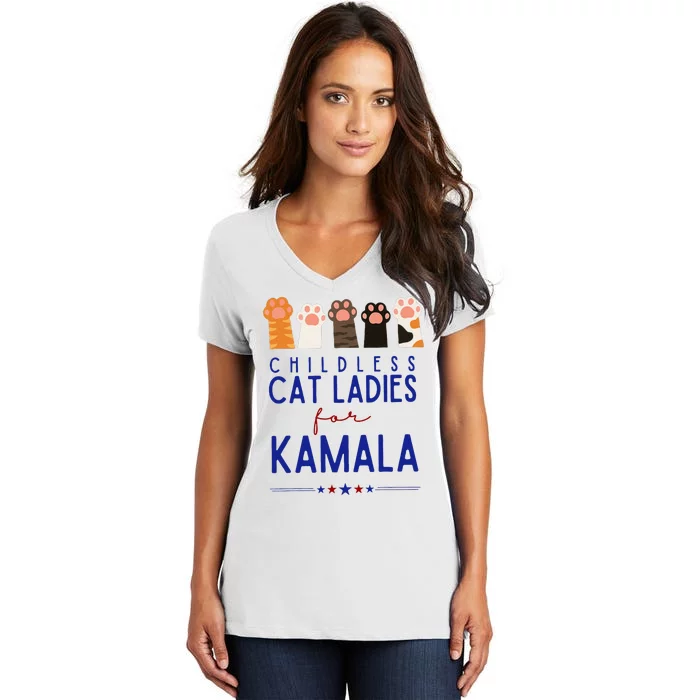 Funny Childless Cat Ladies For Kamala Harris 2024 Women's V-Neck T-Shirt