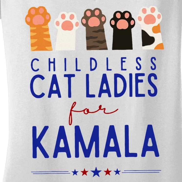 Funny Childless Cat Ladies For Kamala Harris 2024 Women's V-Neck T-Shirt