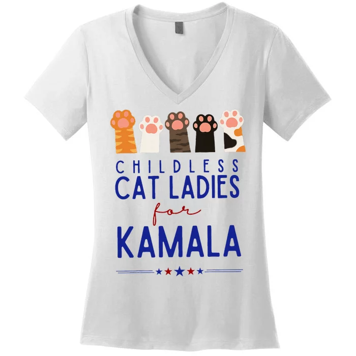 Funny Childless Cat Ladies For Kamala Harris 2024 Women's V-Neck T-Shirt