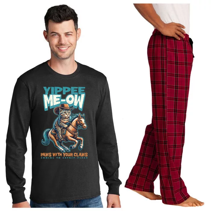 Funny Cat Cowboy Yippee Meow Long Sleeve Pajama Set