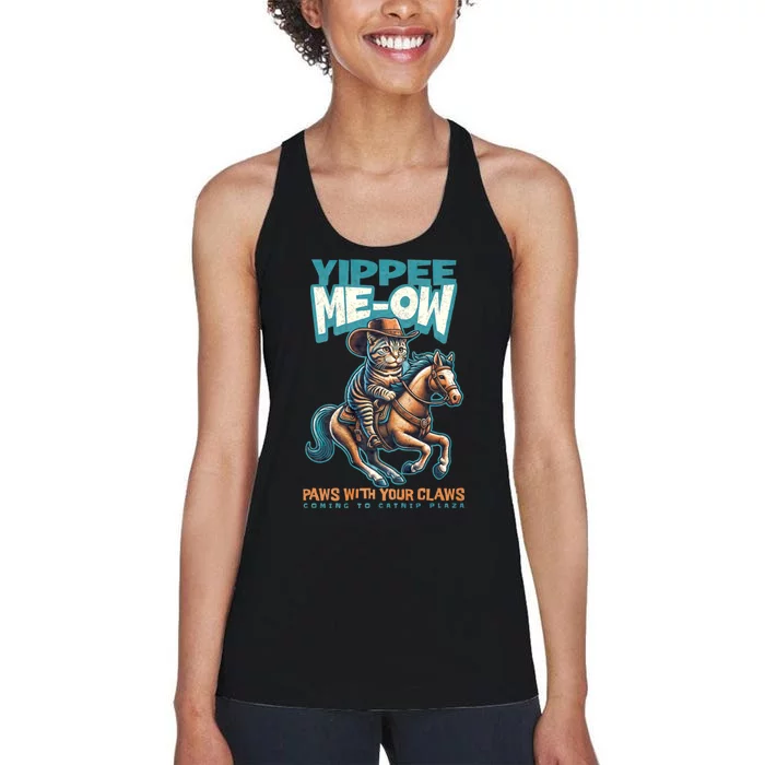 Funny Cat Cowboy Yippee Meow Women's Racerback Tank