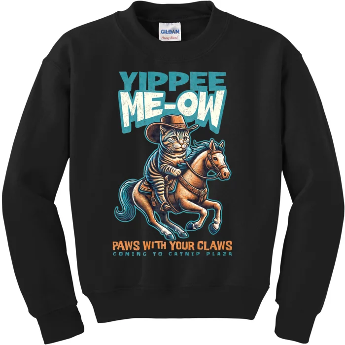 Funny Cat Cowboy Yippee Meow Kids Sweatshirt