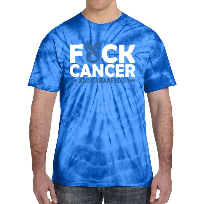 Fuck Cancer Cute Gift Blue Ribbon Colon Cancer Awareness Tie-Dye T-Shirt