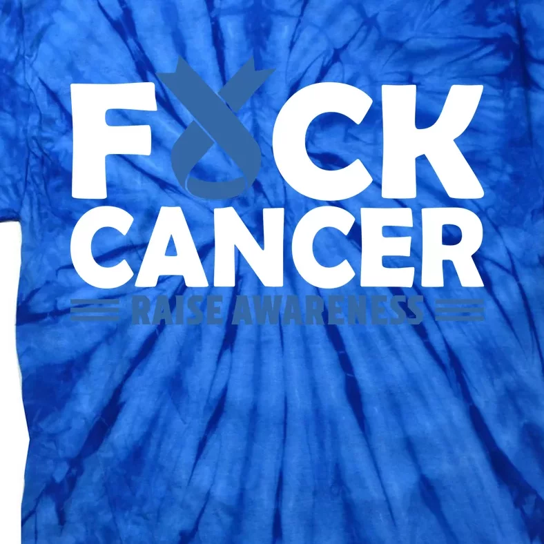 Fuck Cancer Cute Gift Blue Ribbon Colon Cancer Awareness Tie-Dye T-Shirt