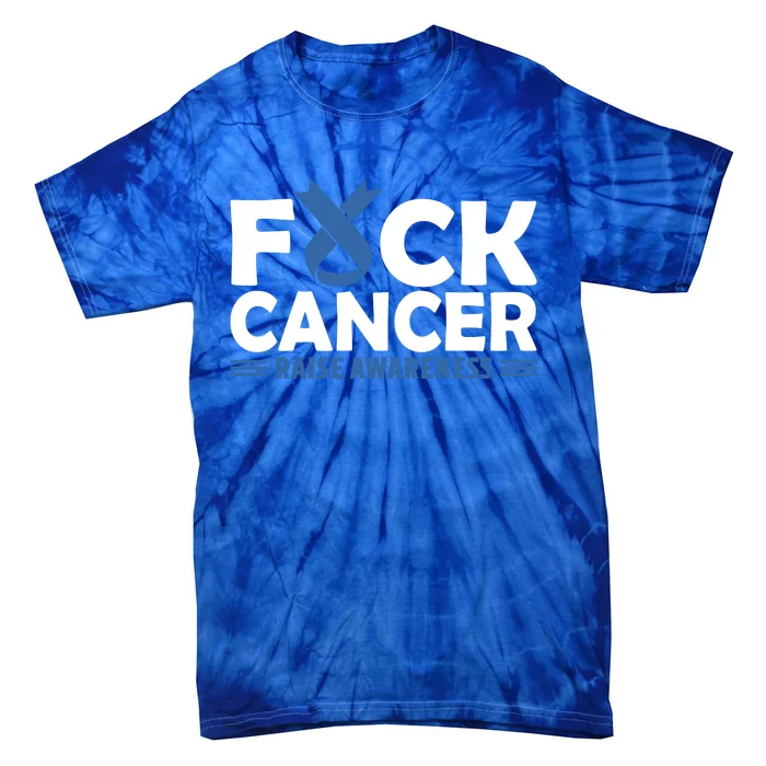 Fuck Cancer Cute Gift Blue Ribbon Colon Cancer Awareness Tie-Dye T-Shirt