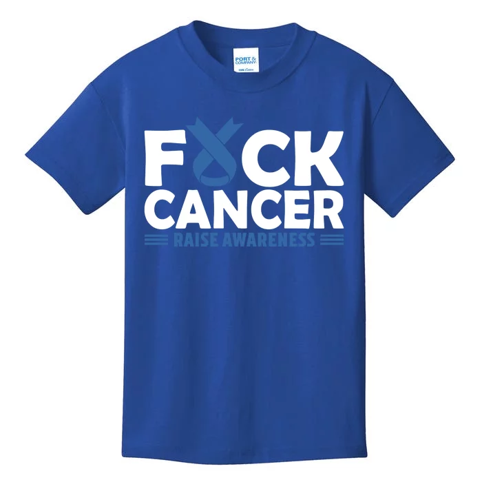 Fuck Cancer Cute Gift Blue Ribbon Colon Cancer Awareness Kids T-Shirt