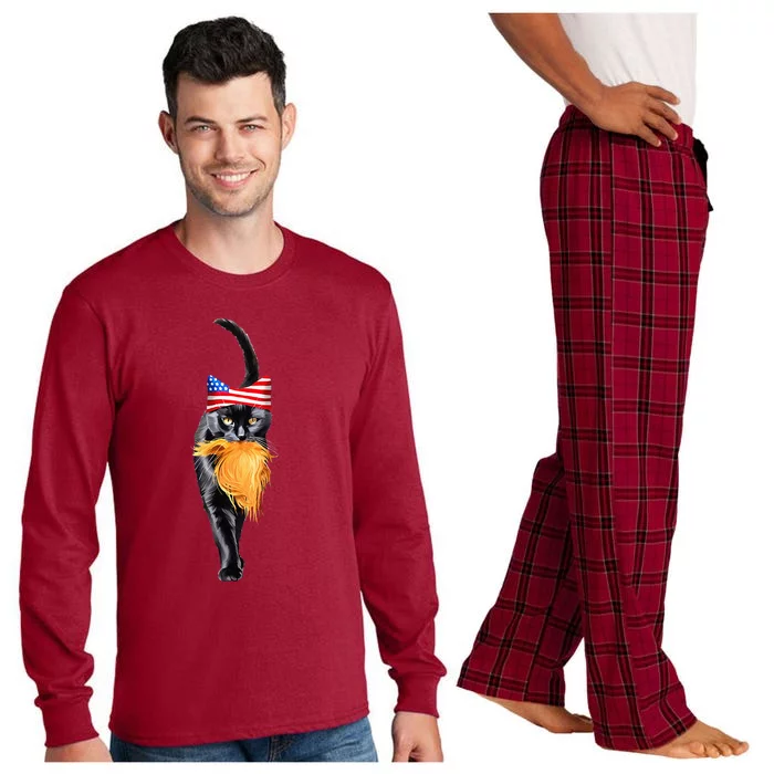 Funny Childless Cat Lady With Trump Hair Vote Kamala 2024 Long Sleeve Pajama Set