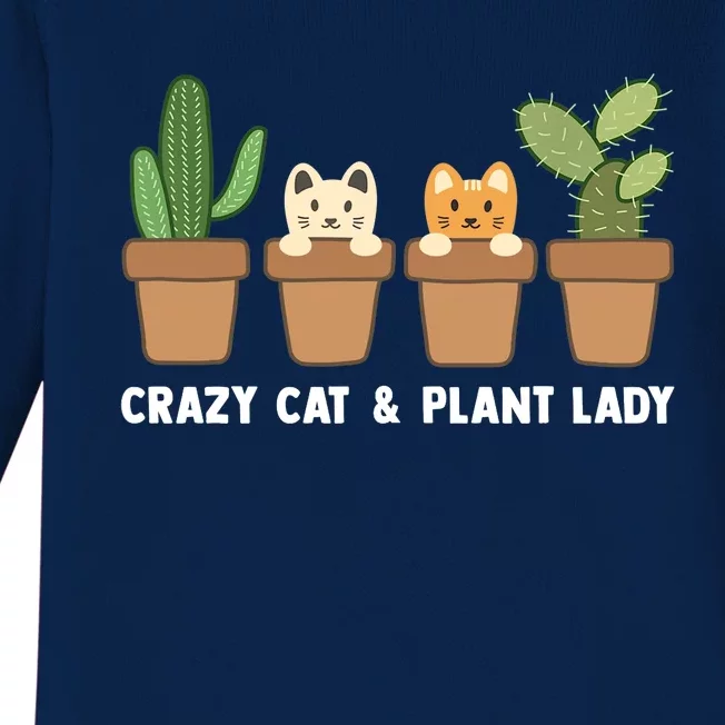 Funny Crazy Cat & Plant Lady Cactus Pet Lover Mom Gag Outfit Baby Long Sleeve Bodysuit