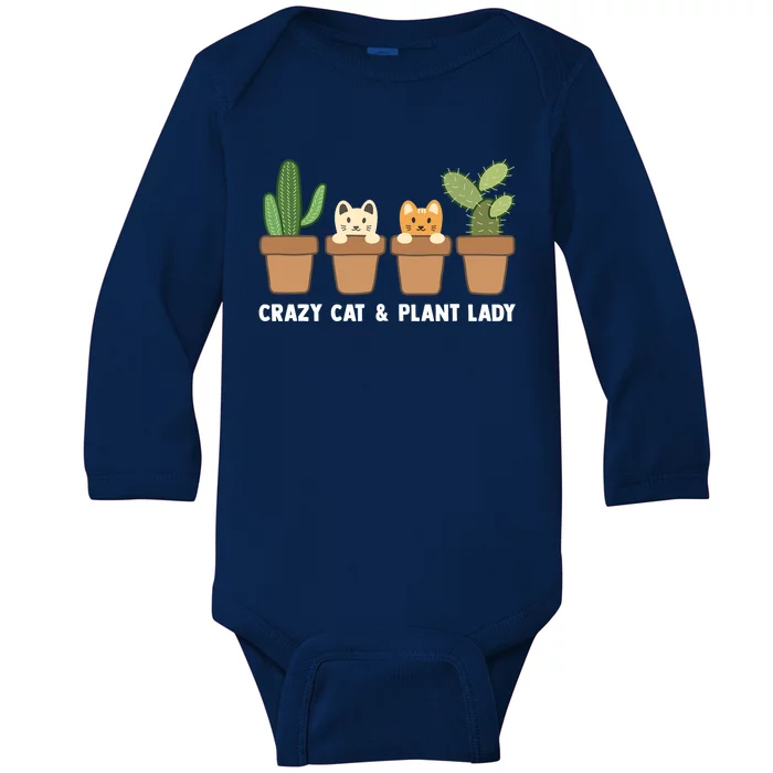 Funny Crazy Cat & Plant Lady Cactus Pet Lover Mom Gag Outfit Baby Long Sleeve Bodysuit