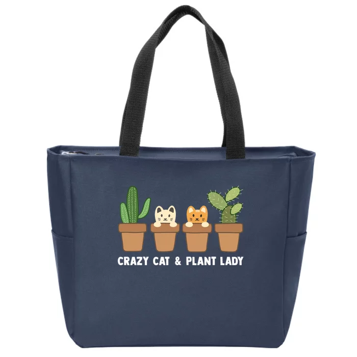 Funny Crazy Cat & Plant Lady Cactus Pet Lover Mom Gag Outfit Zip Tote Bag