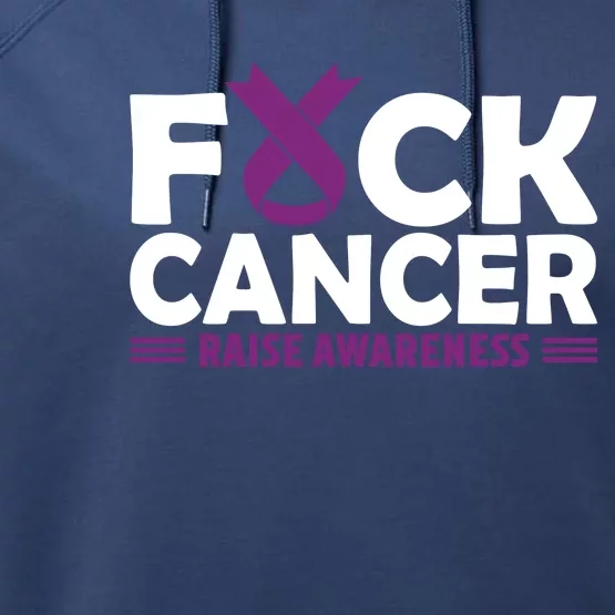 Fuck Cancer Cute Gift Purple Pancreatic Cancer Awareness Performance Fleece Hoodie