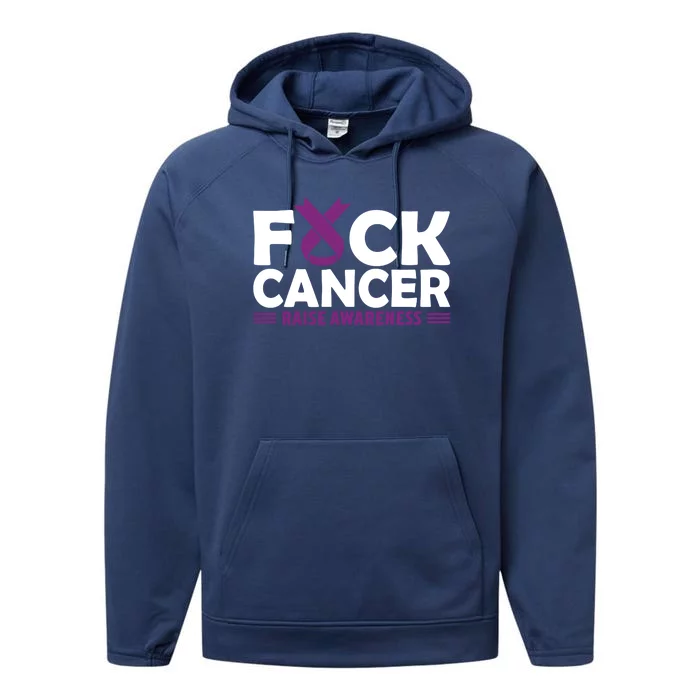 Fuck Cancer Cute Gift Purple Pancreatic Cancer Awareness Performance Fleece Hoodie